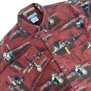 Columbia River Lodge Corduroy Hunting Dogs Button Down Long Sleeve Shirt Sz M